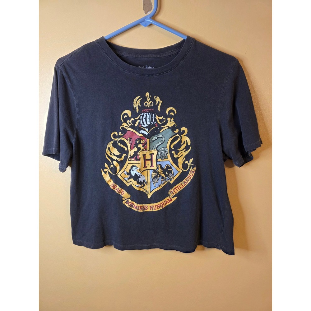 Harry Potter Wizarding World Hogwarts Crest Graphic Crop T-Shirt Gray Small